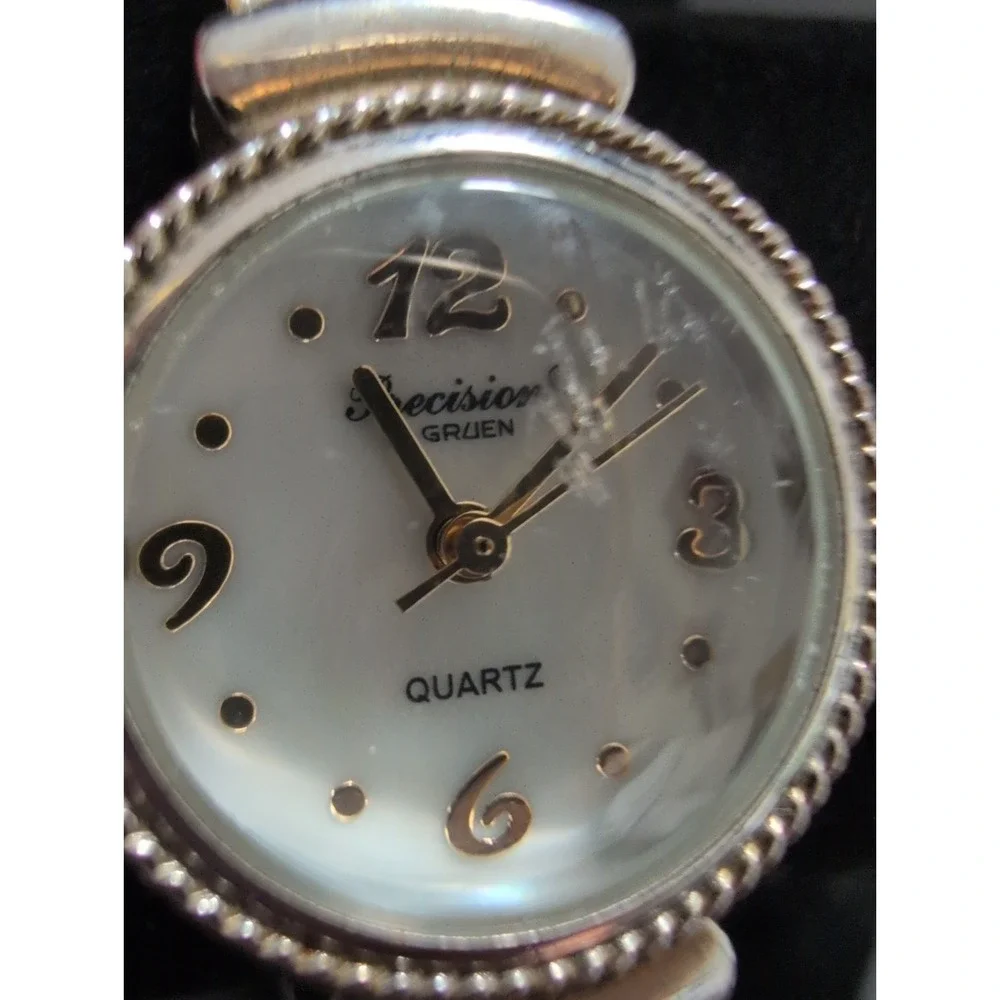 VTG Precision by Gruen Round Two Tone Ladies Cuff Watch with Mother of Pearl